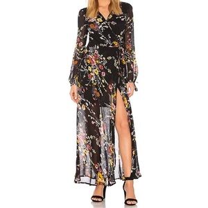 Band of Gypsies Flowy Floral Printed Long Sleeve Deep V Neck Maxi Wrap Dress